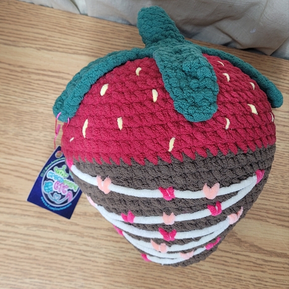 Handmade crochet chocolate dipped strawberry throw pillow cushion plush - Picture 1 of 5